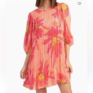 Trina Turk "Silvery" Pink Floral Print Tiered Dress, Size Medium